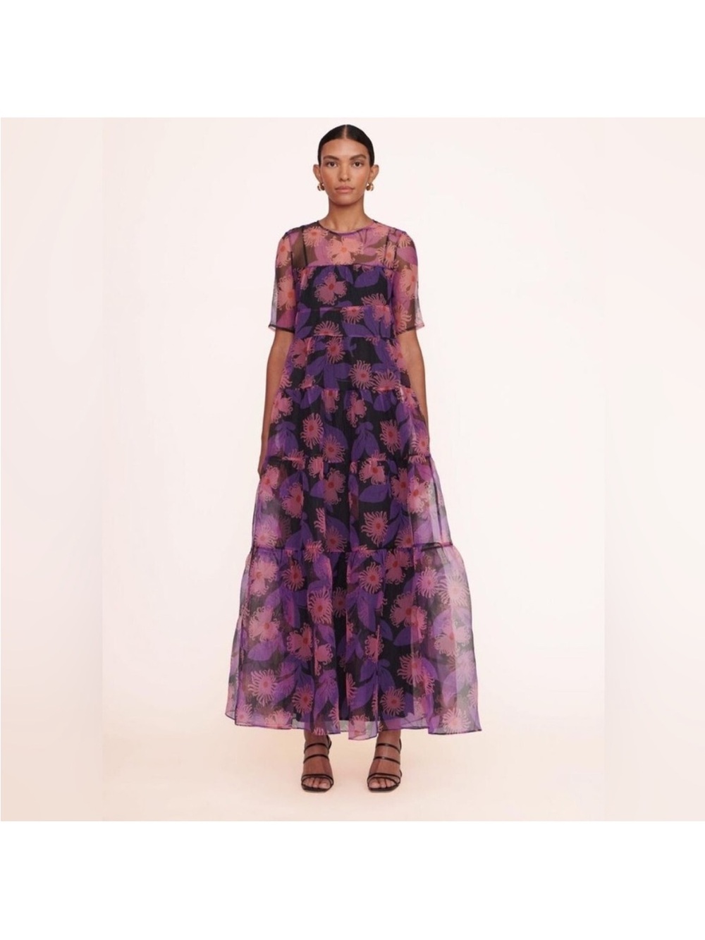 NWT STAUD Hyacinth Maxi Dress Gown Quartz Acid Floral Gown Organza Tulle XS